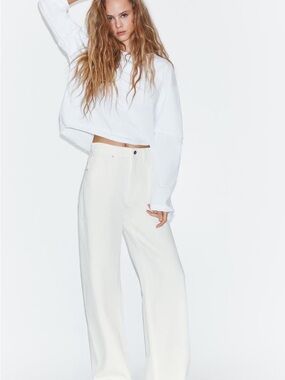 Zara high-rise extra wide, oyster white jeans. Available in a size 8 jeans.